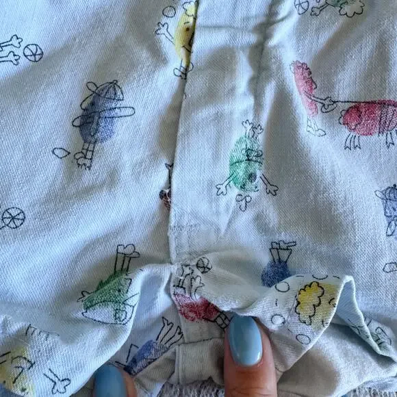 Vintage OshKosh B'Gosh Blue Thumbprint Character Vestbak Short Overalls Size 2 - Picture 3 of 10
